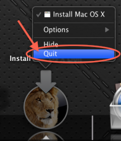 Quit Mac OS X Lion Install (dock)