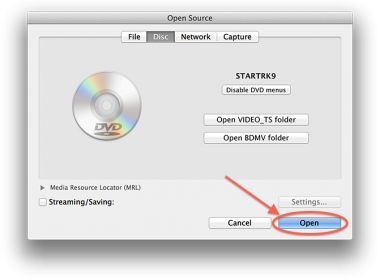 VLC MacOS X - Open DVD