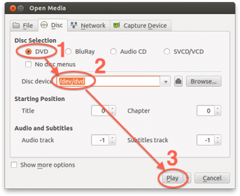 VLC Linux (Ubuntu) - Select the Disc