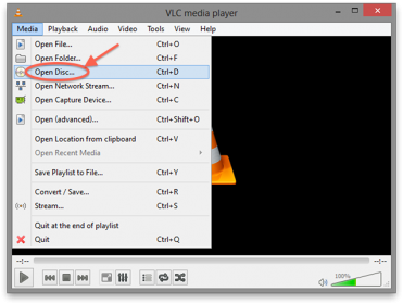 VLC Windows - Open Disc