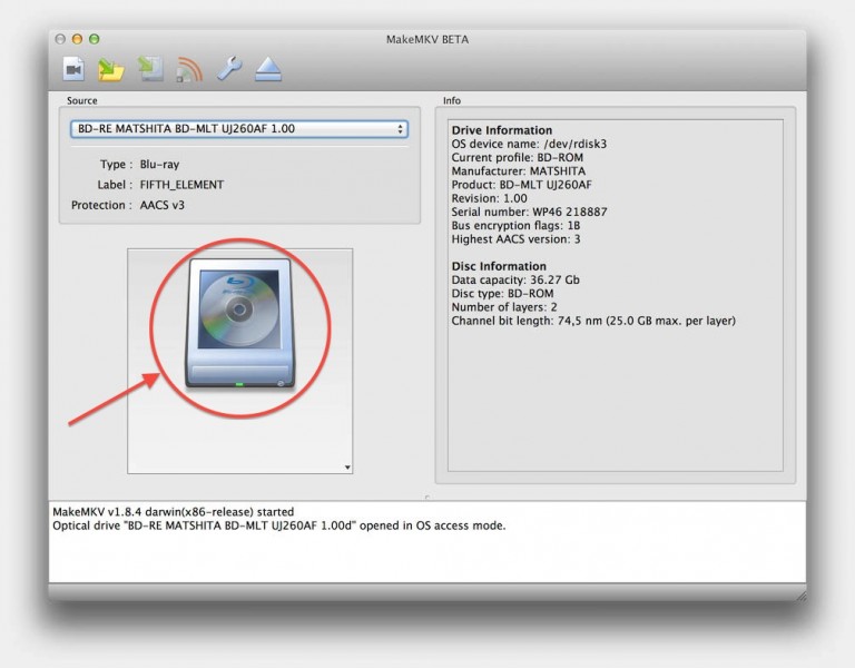 MacOS X MakeMKV - Application detected your Blu-Ray disc