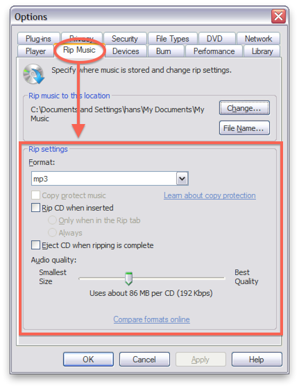 WMP - MP3 settings for ripping MP3's