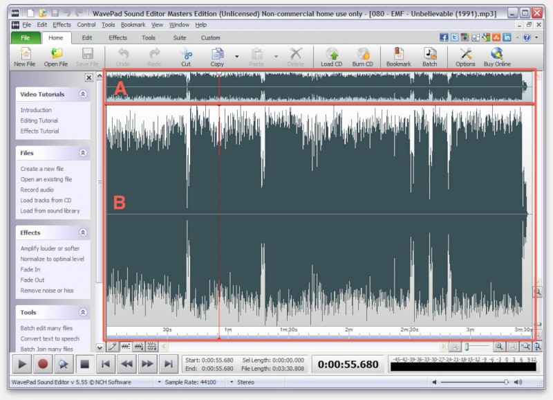 WavePad - Song or Audio track visible