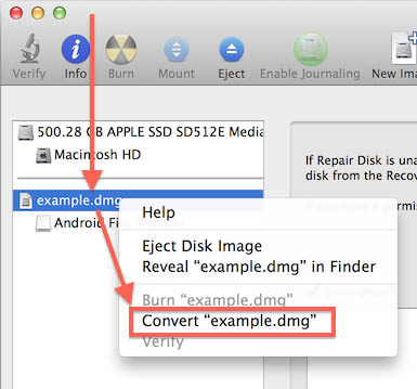 Disk Utility - Right click mounted GMD image and choose Convert