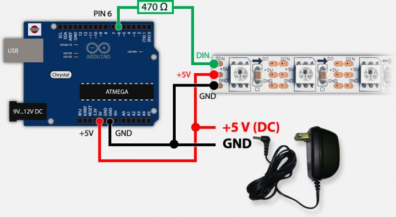 Arduino & WS2812 - Only running on external power supply