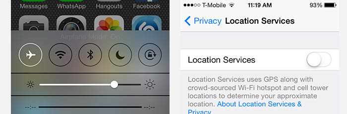 iPad/iPhone - Airplane Mode and Disabling Location Services (GPS)