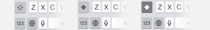 iPad/iPhone - Shift key states: Normal, Shift and Caps lock