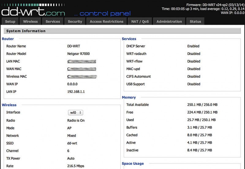 NetGear R7000 - Initial DD-WRT Info Screen