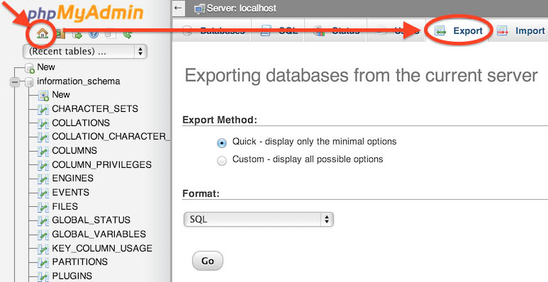 phpMyAdmin - Export Multiple Databases