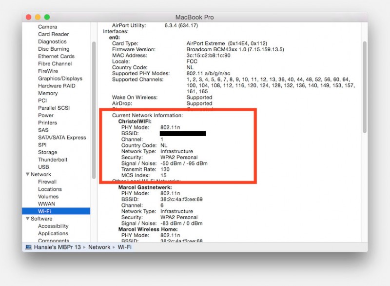MacOS X - Wifi info in the System Report