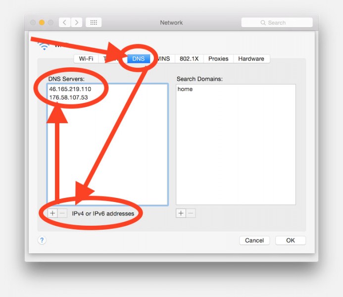 UnoTelly for MacOSX - Set the DNS servers