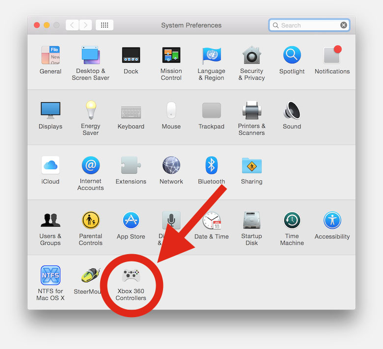 Mac System Preferences - XBox 360 Controllers settings