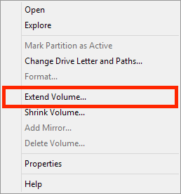 Disk Management - Select "Extend Volume"