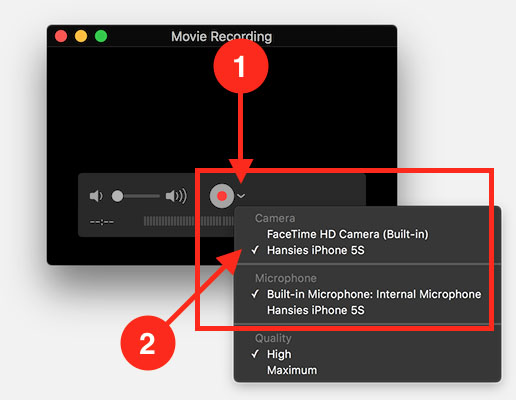 QuickTime - Select your iOS as the video source