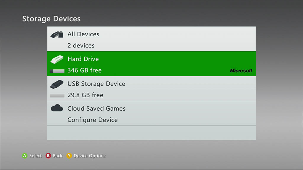 XBox 360 - Select your harddisk
