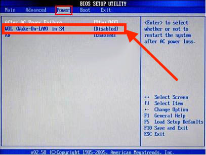 no wake on lan near bios