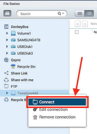QNAP File Station - Reconnect to FTP server