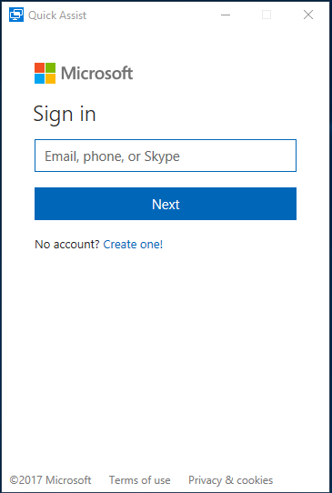 Quick Assist - Login to your Microsoft Account