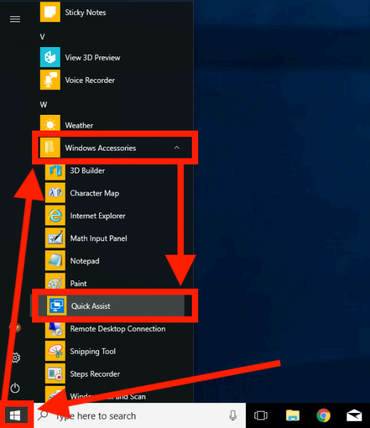 Start Quick Assist through the Start menu