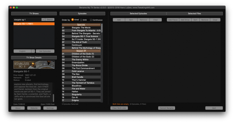 Rename My Tv Series - MacOS (Mojave Dark Theme)