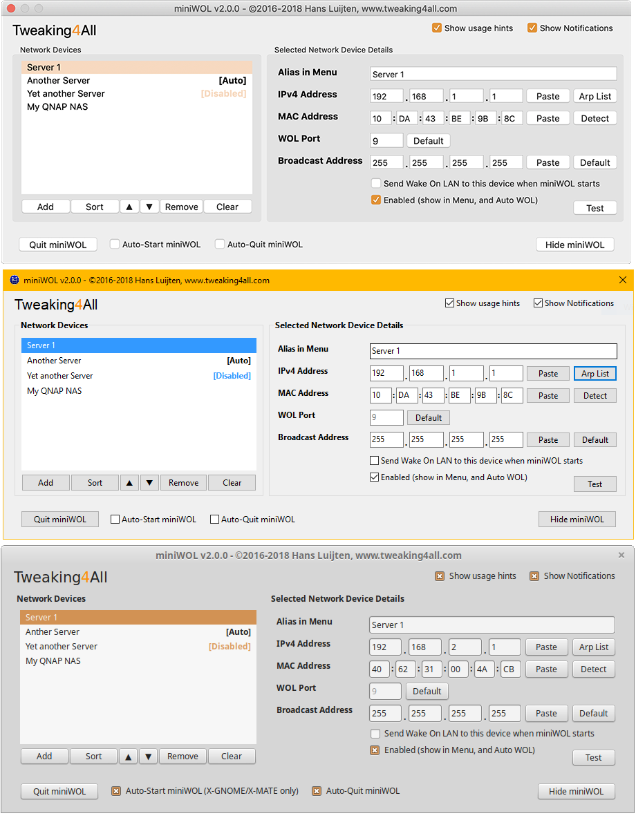miniWOL2 - Settings for MacOS, Windows and Linux