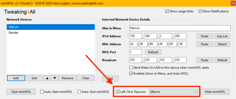 miniWOL Windows - Enable Left Click