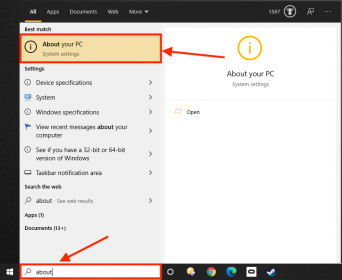 Windows 10 - Search "About your PC"