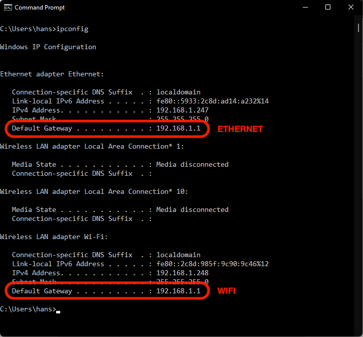 Windows Command Prompt - ipconfig